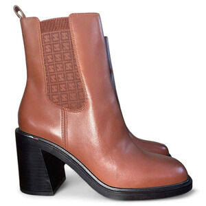Franco Sarto Brown Leather Square Toe  Block Heel Tall Ankle Classic Boot 8